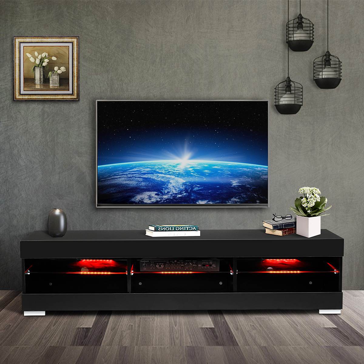 Meubles 57&#39;&#39; TV Cabinet Modern LED TV Stands Living Room Furniture Detachable TV Unit Bracket with 6 Open Drawers Home Furnishings