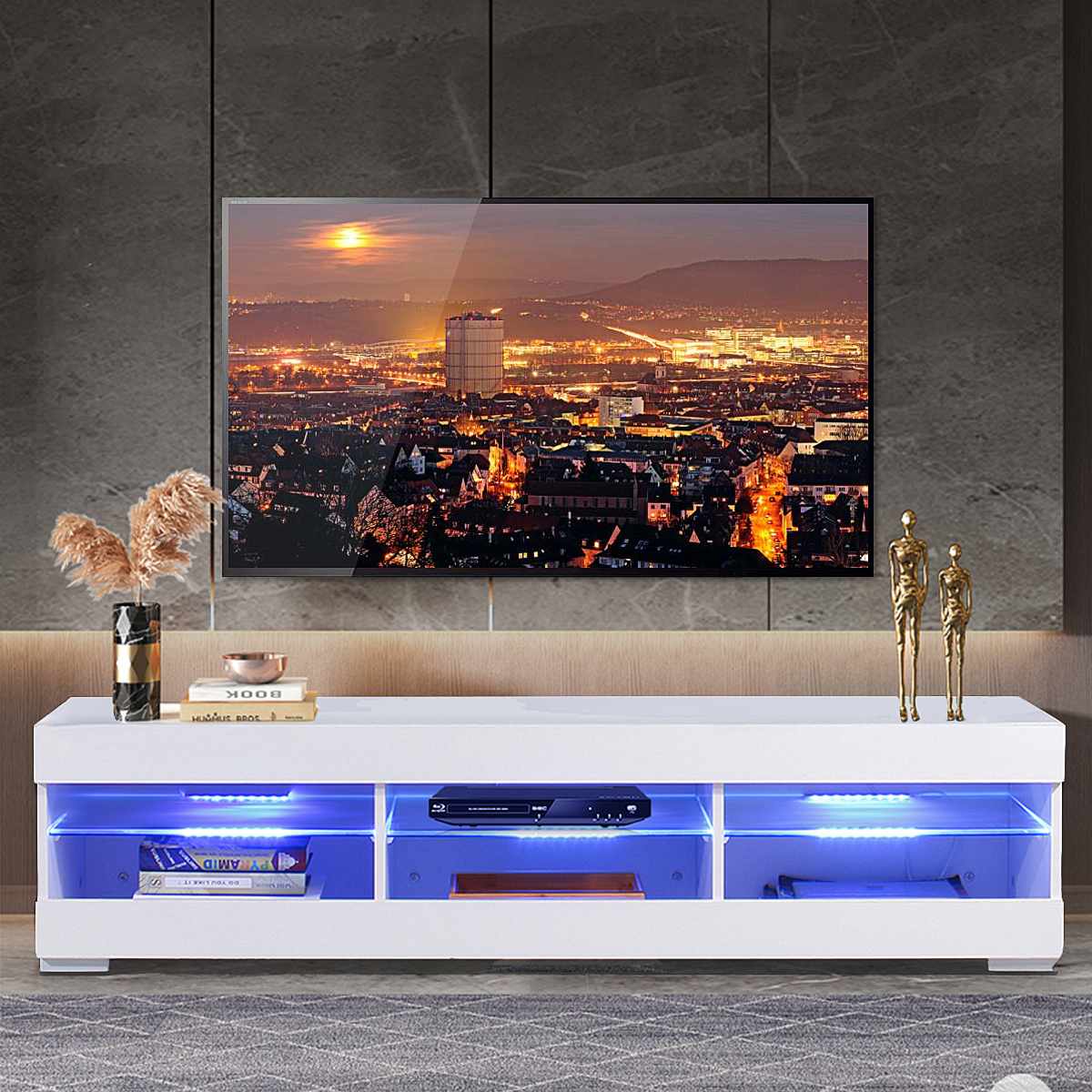 Meubles 57&#39;&#39; TV Cabinet Modern LED TV Stands Living Room Furniture Detachable TV Unit Bracket with 6 Open Drawers Home Furnishings