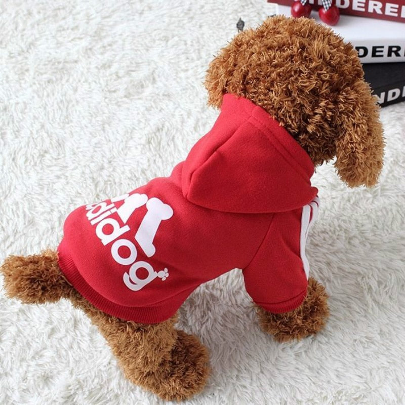 Adidog Clothes, Pet Dog Clothes for Small Medium Dogs, Cotton Hooded Sweatshirt, Warm Two-Legged Pet Jacket