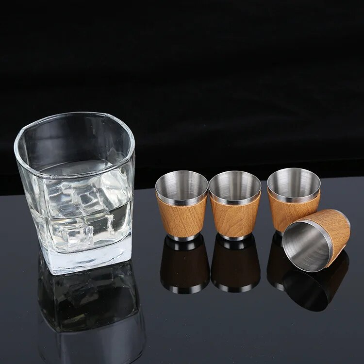 9 oz Wooden Hip Flask Set With 1 Funnel and 4 Cups Whiskey Wine Stainless Steel Flagon Bottle Travel Drinkware For Gifts