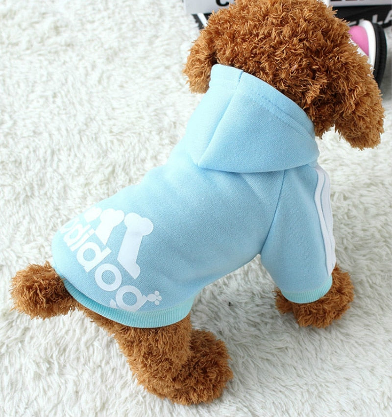 Adidog Clothes, Pet Dog Clothes for Small Medium Dogs, Cotton Hooded Sweatshirt, Warm Two-Legged Pet Jacket