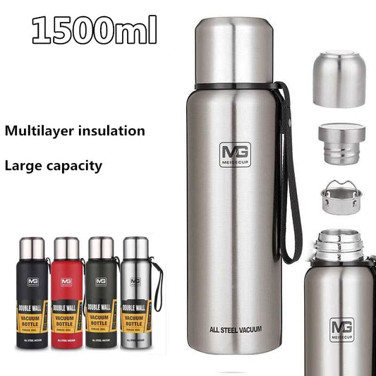 Eco-Friendly Insulated 1500ml Vacuum Flasks Large Capacity Thermals Cup Portable Rope Thermos Water Bottle With Tea Infuser