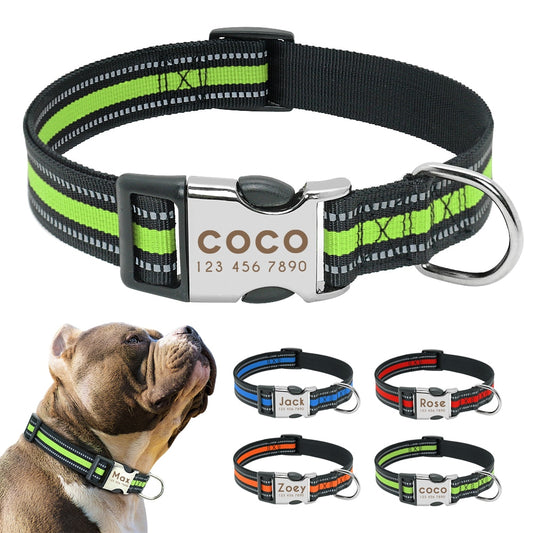 Personalized Dog Collar Reflective Pet Nylon Dog Tag Collar Custom Dog ID Name Collars Engraved For Medium Large Dogs Perro S-L