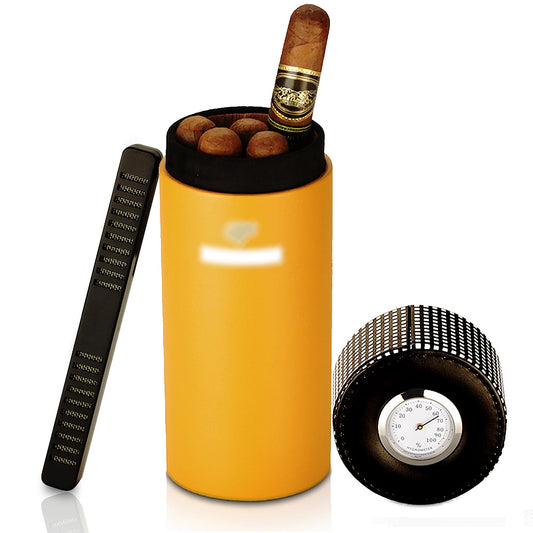 Leather Travel Humidor Cigar Box Cedar Wood Portable Cigar Case Jar W/ Humidifier Hygrometer Humidor Box Fit 5 Cigars