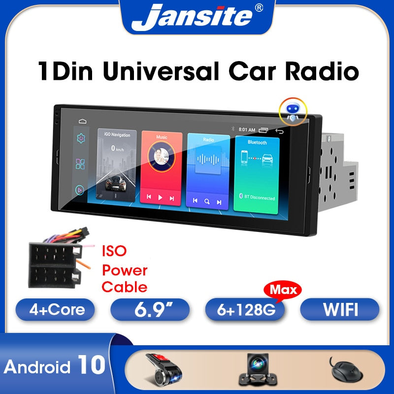 Jansite 6.9&quot; Universal 1 Din Auto Radio Android Multimedia Player Touch Screen Car Stereo Video GPS Mirror Link IPS Screen DVD