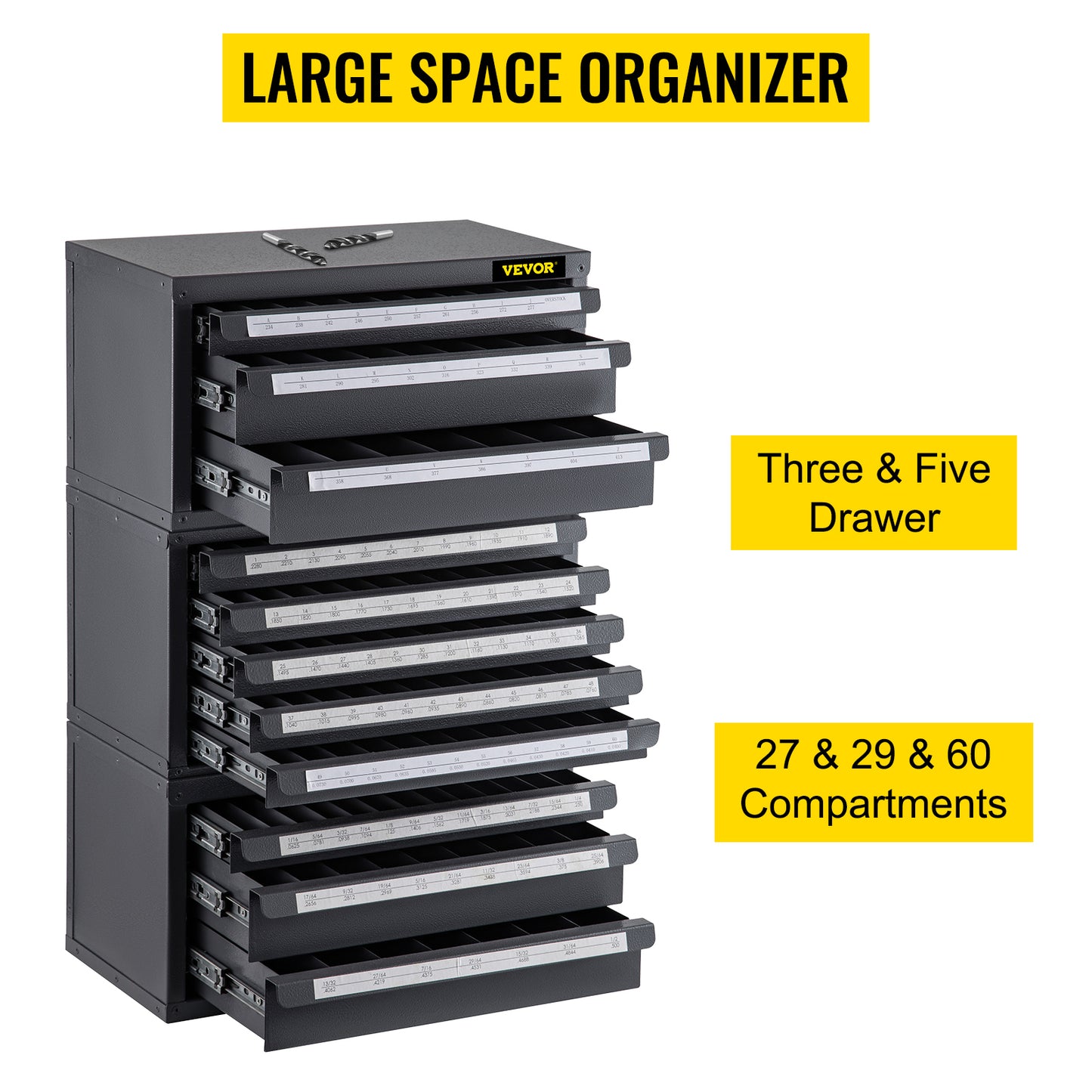VEVOR Stackable Drill Bit Dispenser Organizer Cabinet 3 Pieces Kit 3/5-Drawer Workshop Hardware Auto Car Maintenance Storage Box
